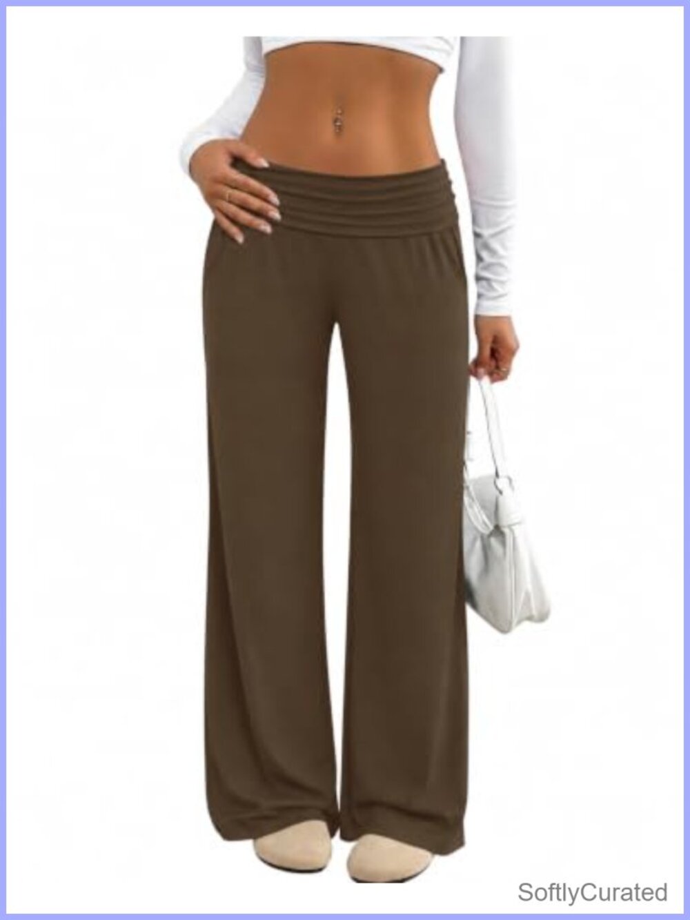 Wide Leg Yoga Pants Fold Over Waist Lounge Pajama with Pockets